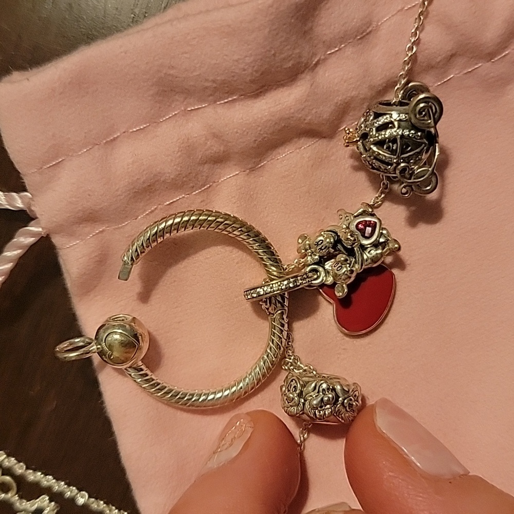 Pandora charm necklace with 3 disney charms